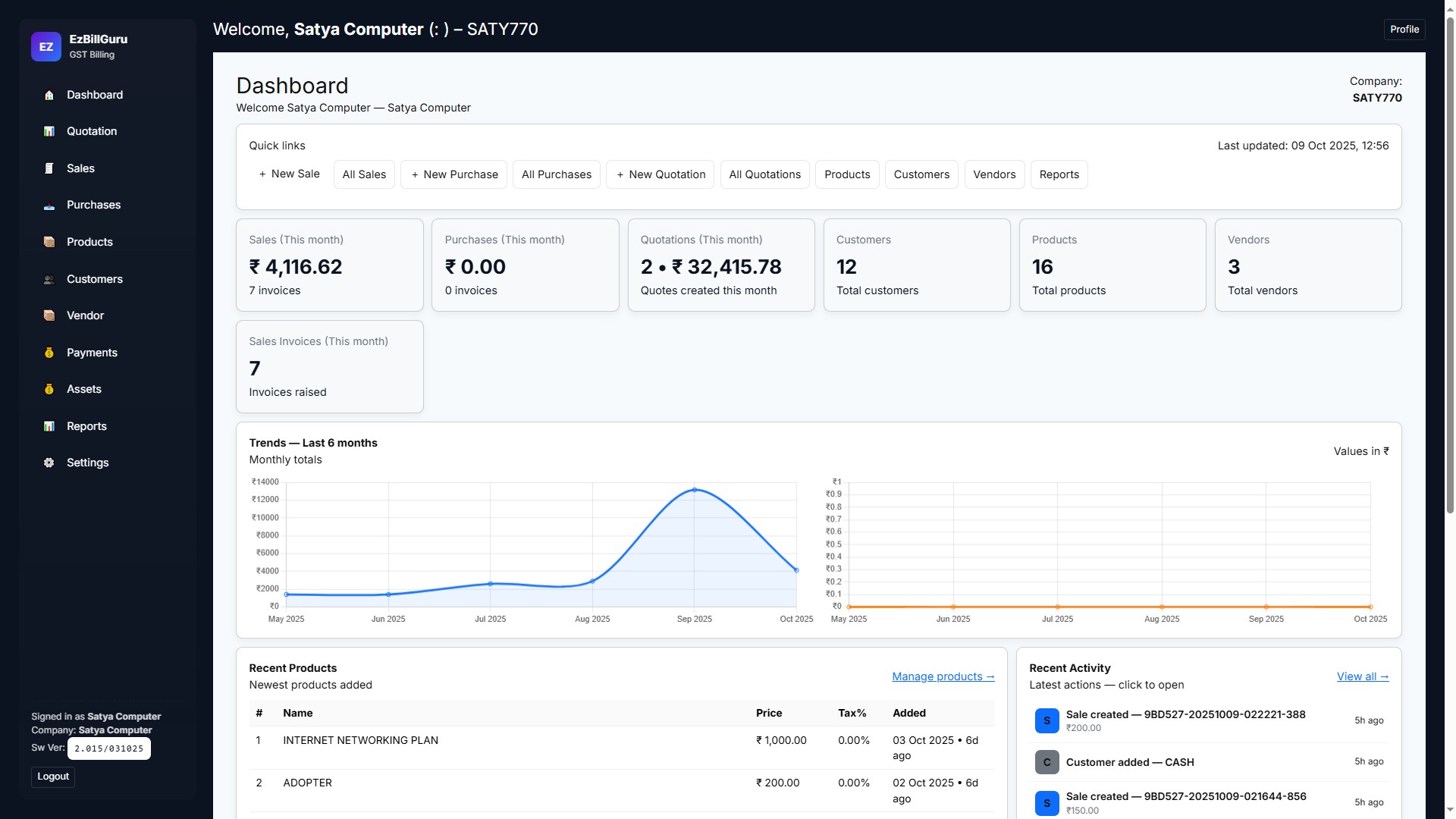 EzBillGuru dashboard